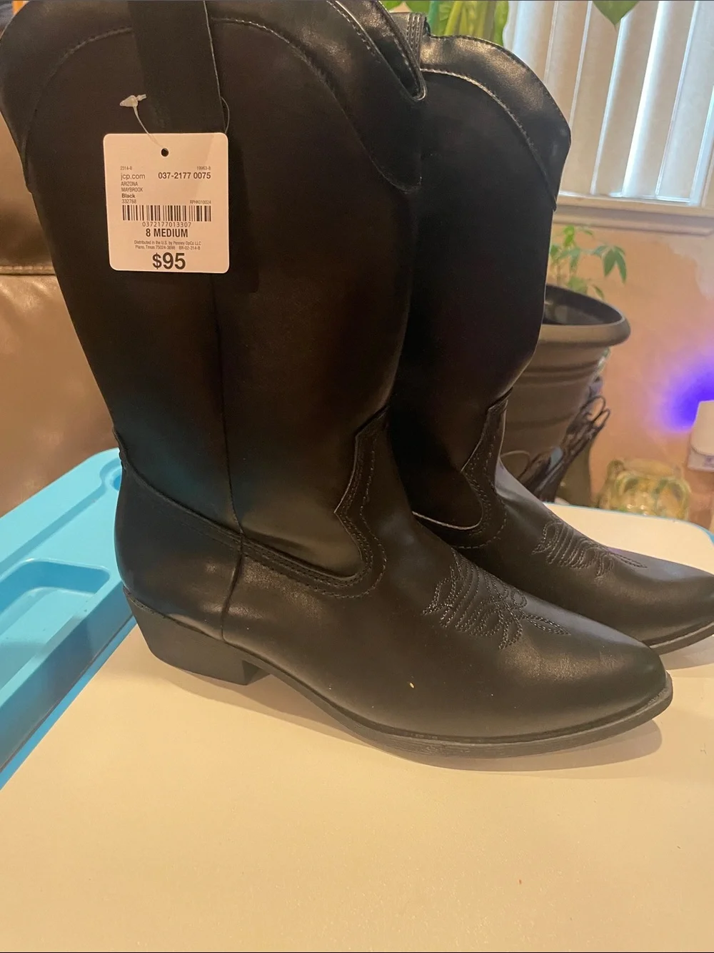 Arizona Jean Company Black Leather Western-Style Men's Boots